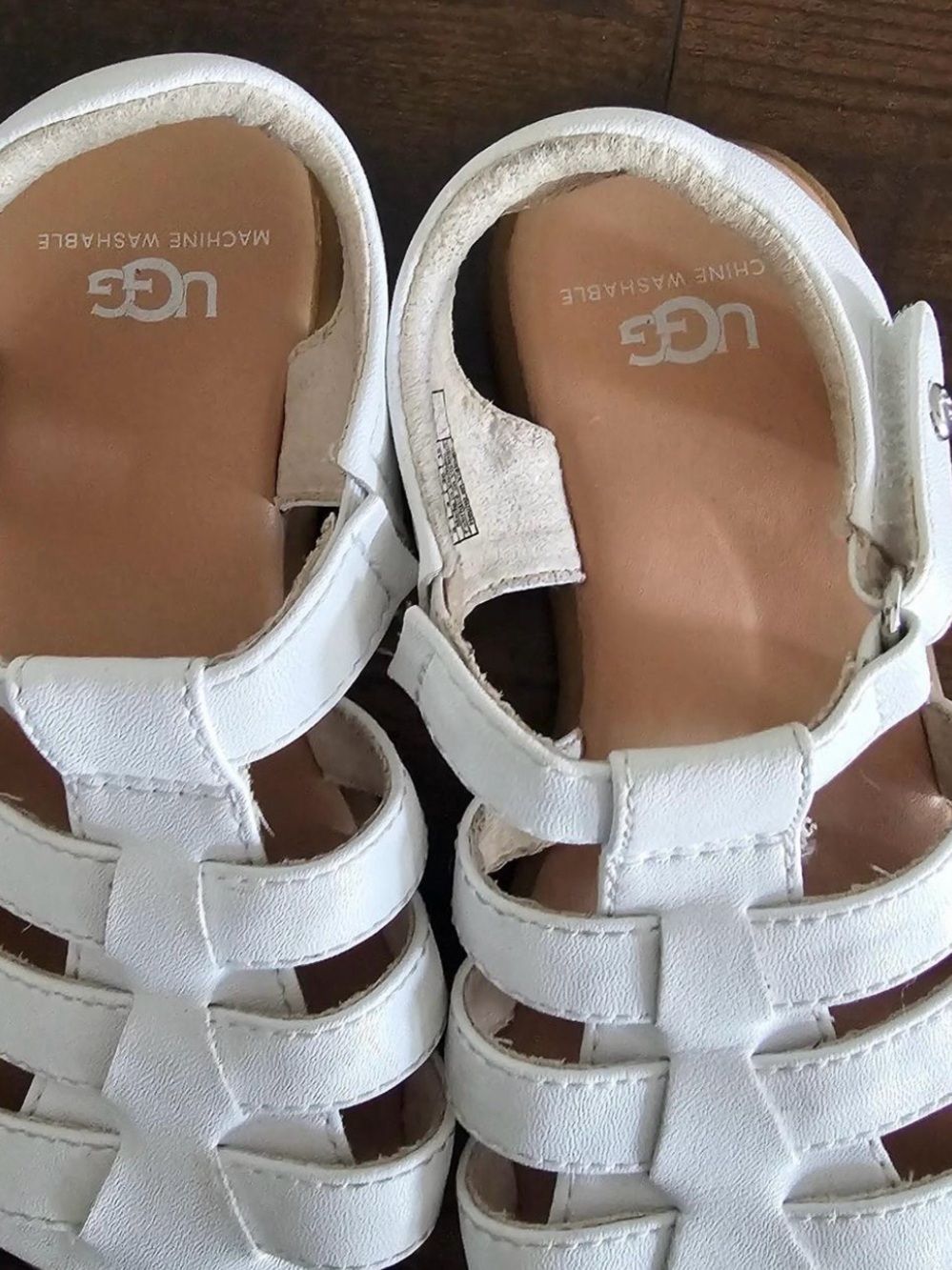 UGG Kids White Strappy Leather Sandals - Picture 2 of 5